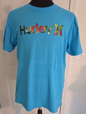 Hurley Men’s Turquoise Short Sleeve Tee with Tropical Logo